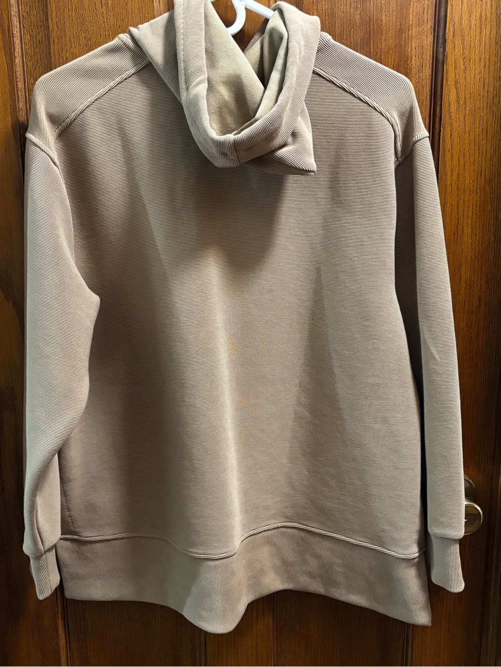 CALIA Ottoman Oversized Ribbed Side-Slit Hoodie Tan / Taupe Sz M. - Picture 5 of 6
